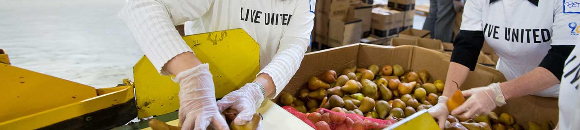 Smiling women packing food in a warehouse